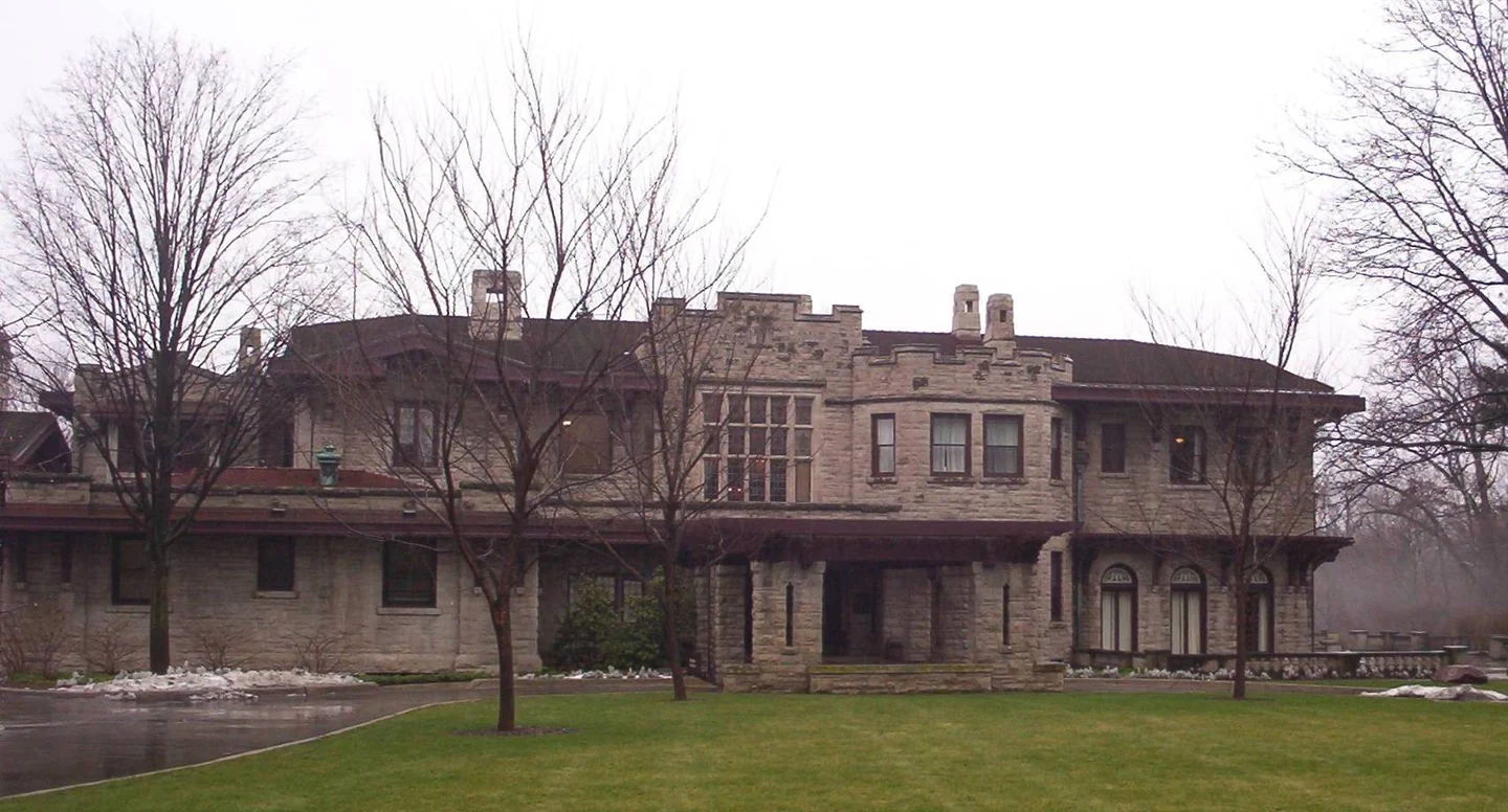 The stone front entrance of Henry Ford’s Fair Lane estate in Dearborn.