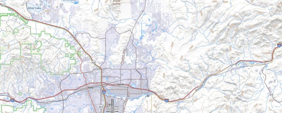 Map of the Sparks, Nevada area, showing local roads and geographic features
